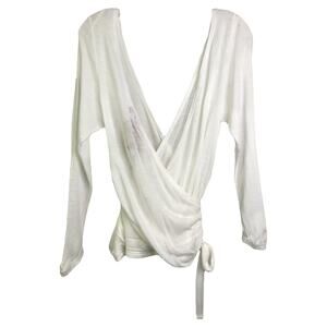 Dick & Jayne Los Angeles Top Womens Size S White V-Neck F & B Tie Waist NWT